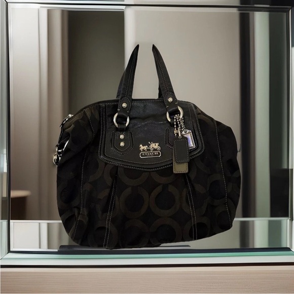 COACH 14294 Madison Audrey Logo Satchel Purse Bag Convertible Black Logo EUC - Picture 1 of 9